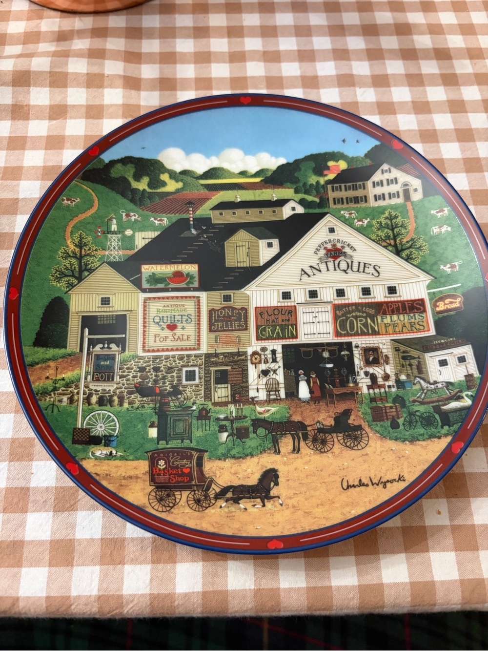 The Bradford Exchange Country Antiques Holiday Tray - Red & Blue Accents